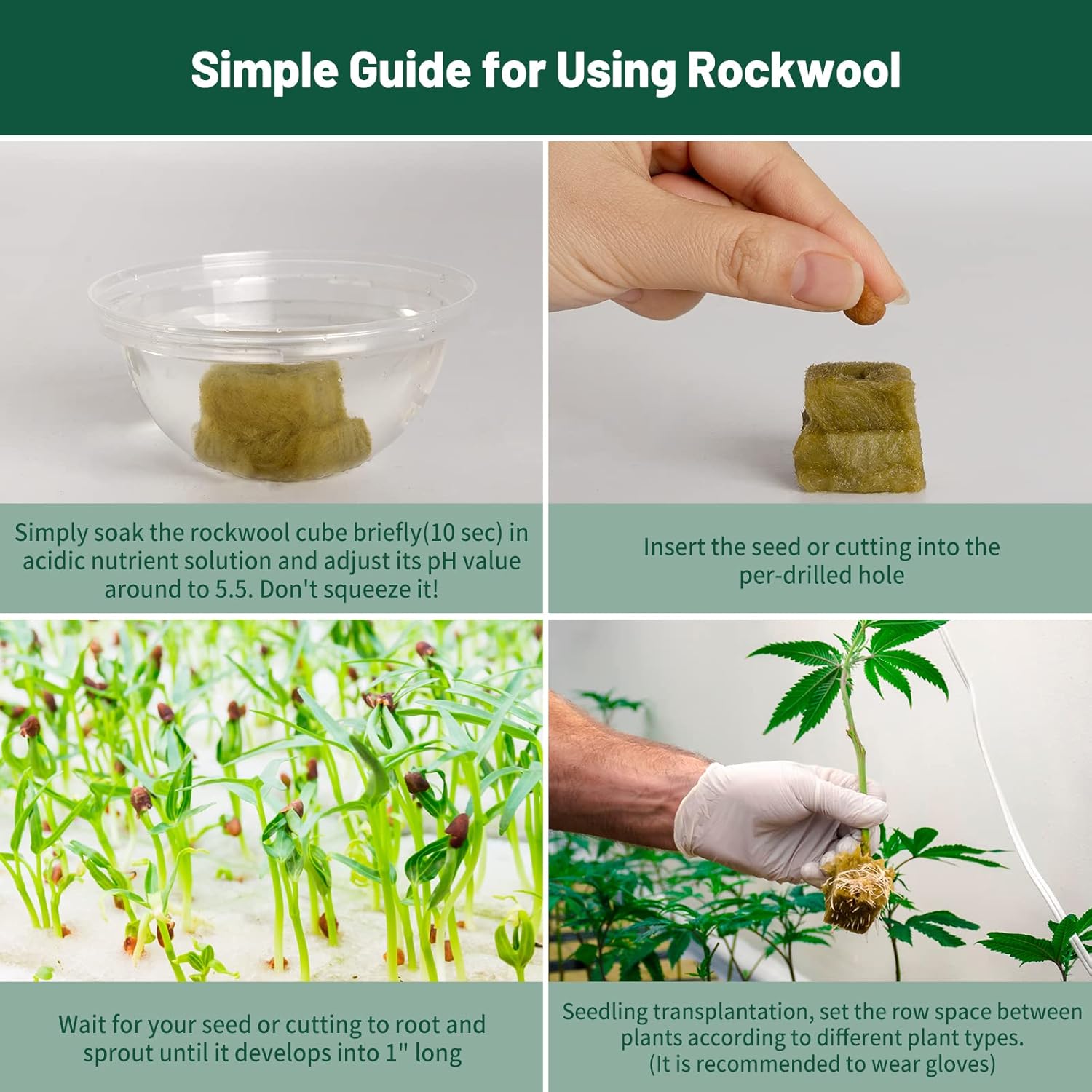 Jowlawn Cubos de lana de roca de 1 pulgada para hidroponía, 50 tapones con 50 macetas de red de 1.5 pulgadas, suministros hidropónicos tazas para