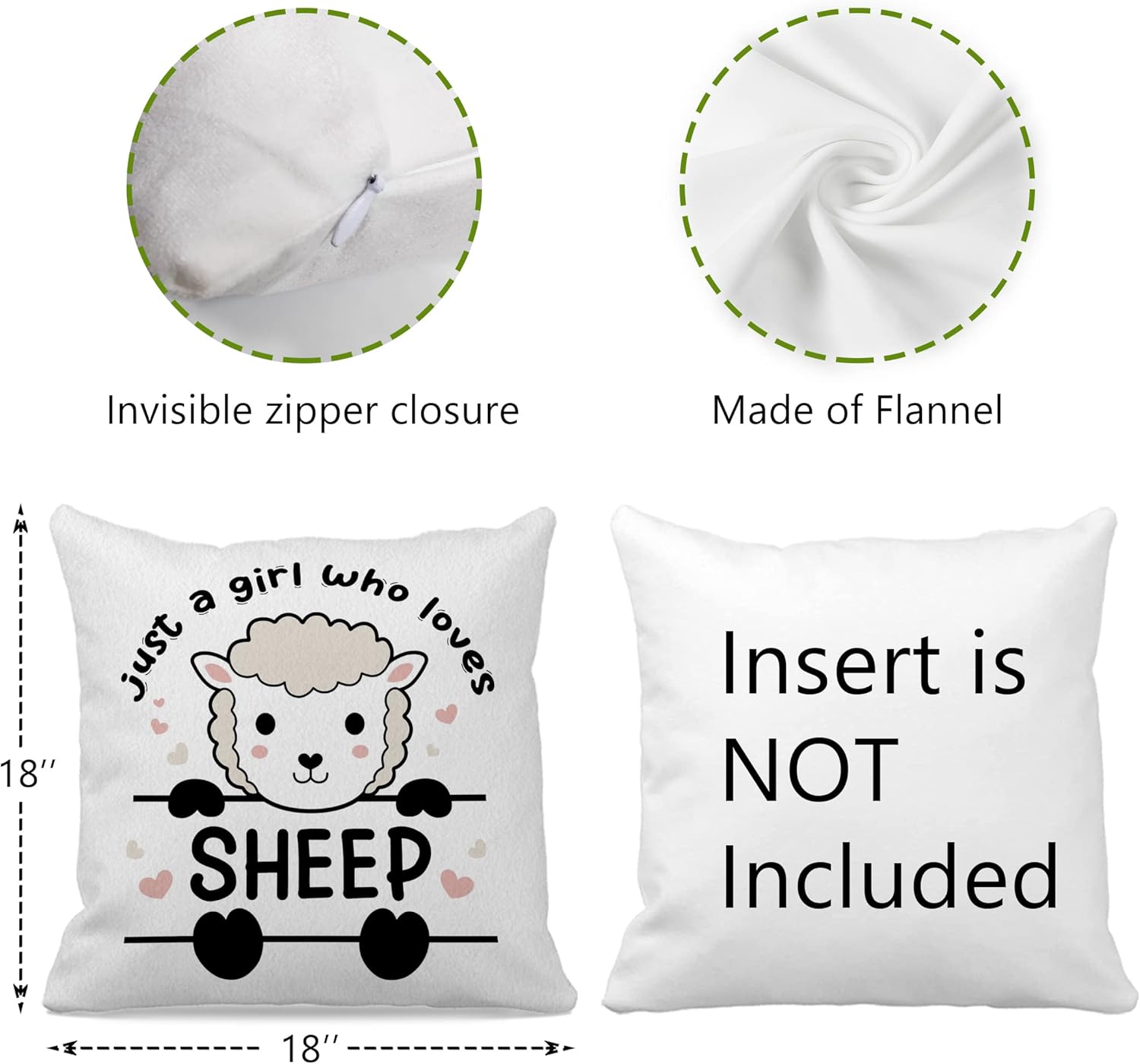 Just a Girl Who Loves Sheep – Funda de cojín decorativa de 18 x 18 pulgadas, diseño de animales divertidos, ovejas de granja, sala de estar,