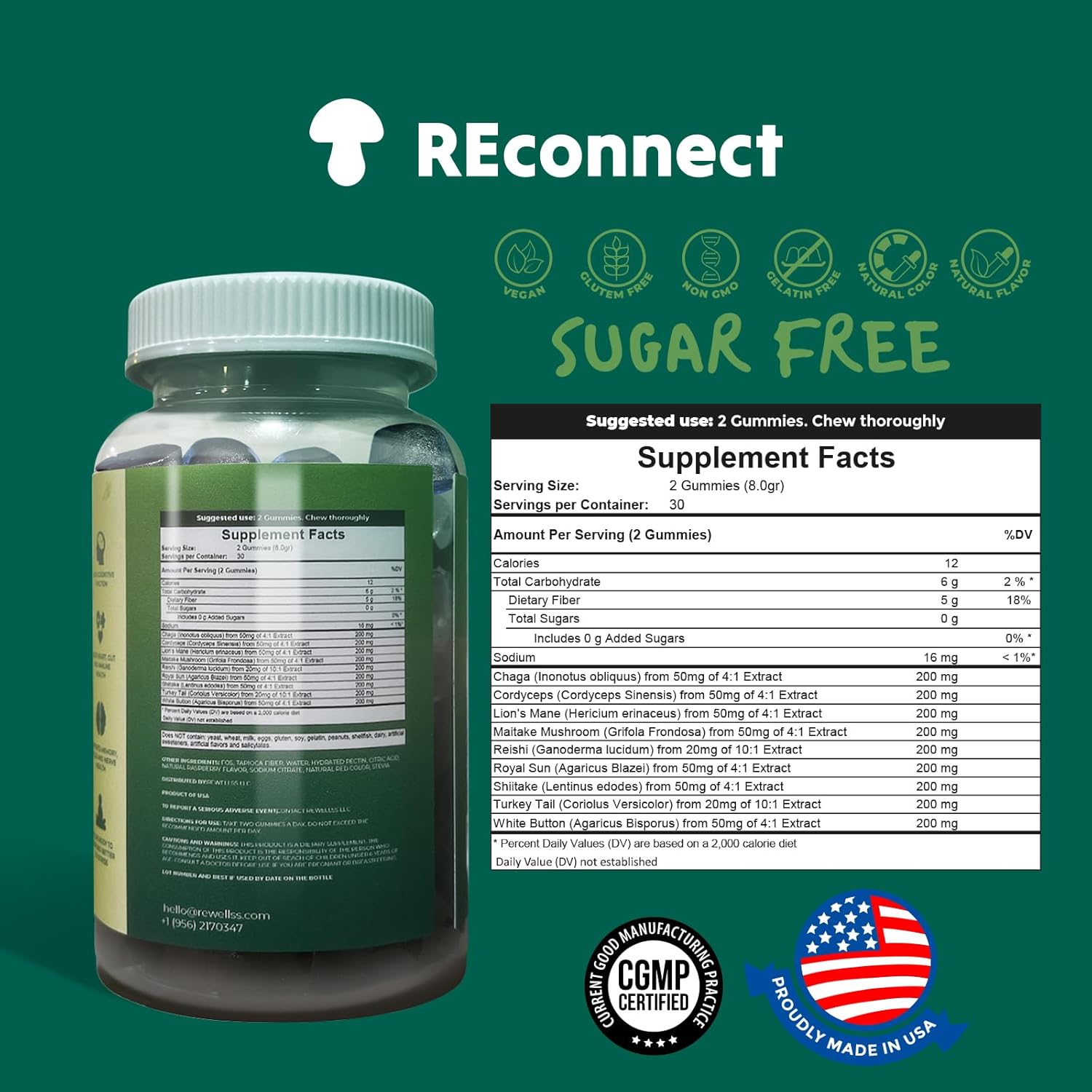 REWELLS Gomitas de hongos I Gomitas sin azúcar I Suplementos dietéticos I Suplemento de hongos para hombres y mujeres I 8.47 oz I 60 gomitas