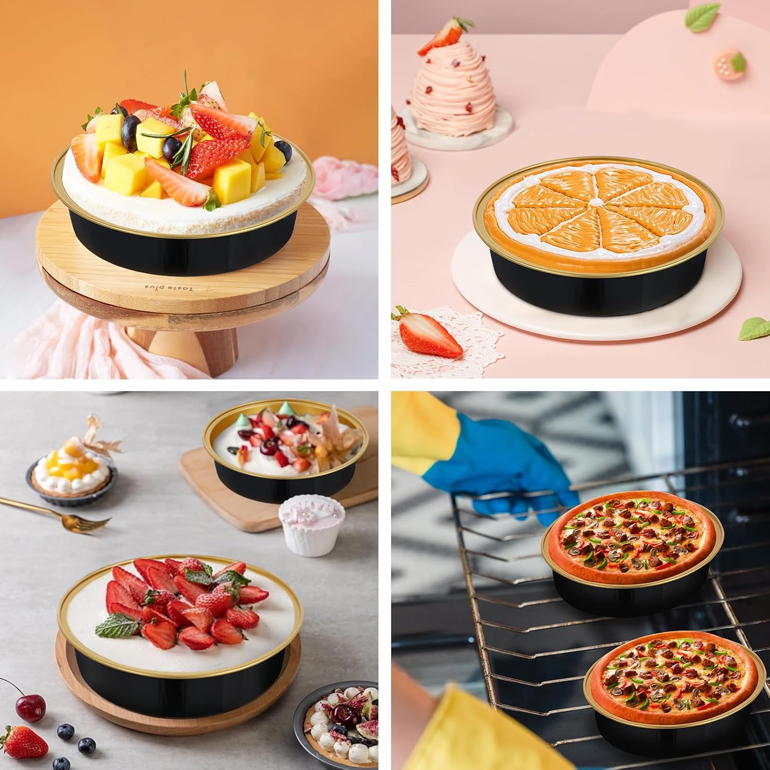 50 piezas de mini latas para tartas con tapas, moldes de aluminio de 4 pulgadas y 8 onzas, mini moldes desechables individuales para tartas, moldes