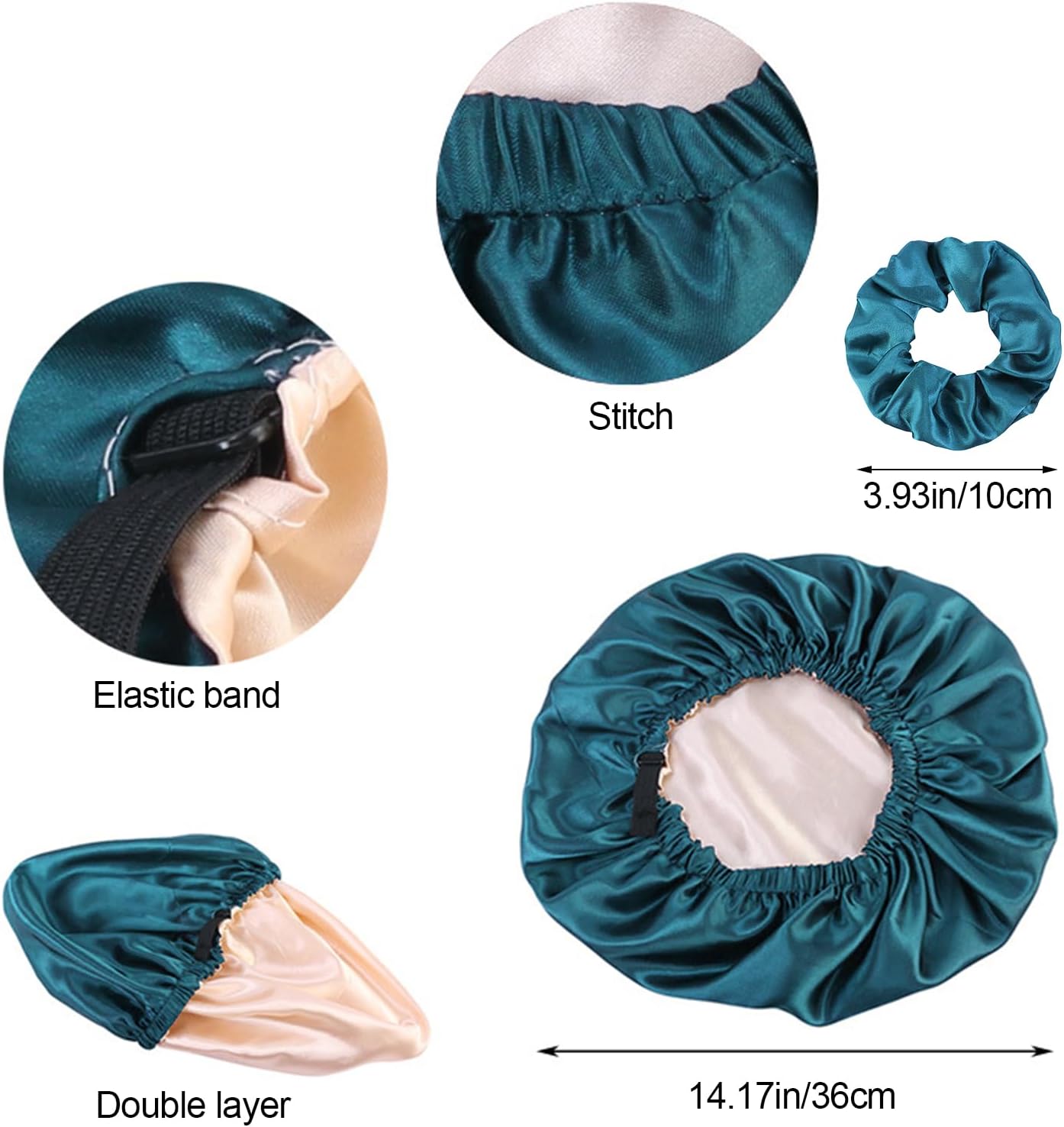Harewu Gorro de satén de seda para dormir, gorra grande ajustable de satén de seda para el cabello