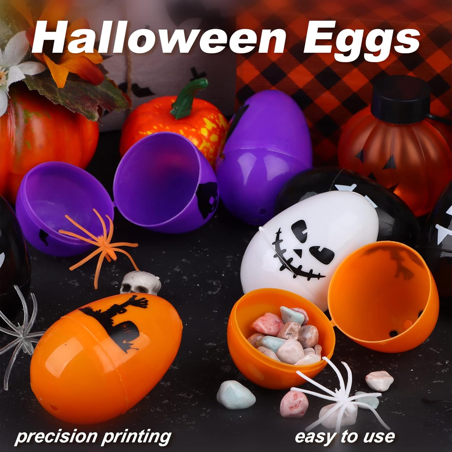 Huevos de Halloween, huevos de calavera de Halloween, huevos de plástico, búsqueda del tesoro para dulce o truco, caja de dulces, mini calabazas,