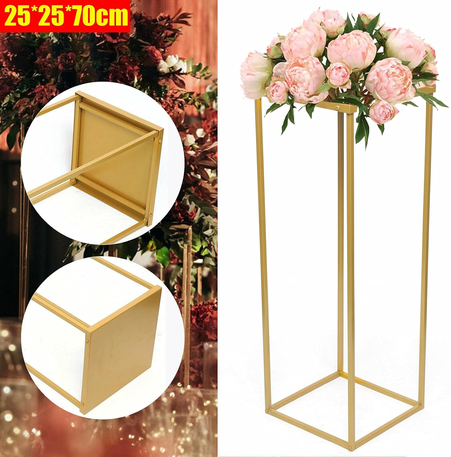 Columna de jarrón dorado para boda, soporte de metal para flores, soporte geométrico de columna para boda, fiesta, cena, centro de mesa, jarrones de