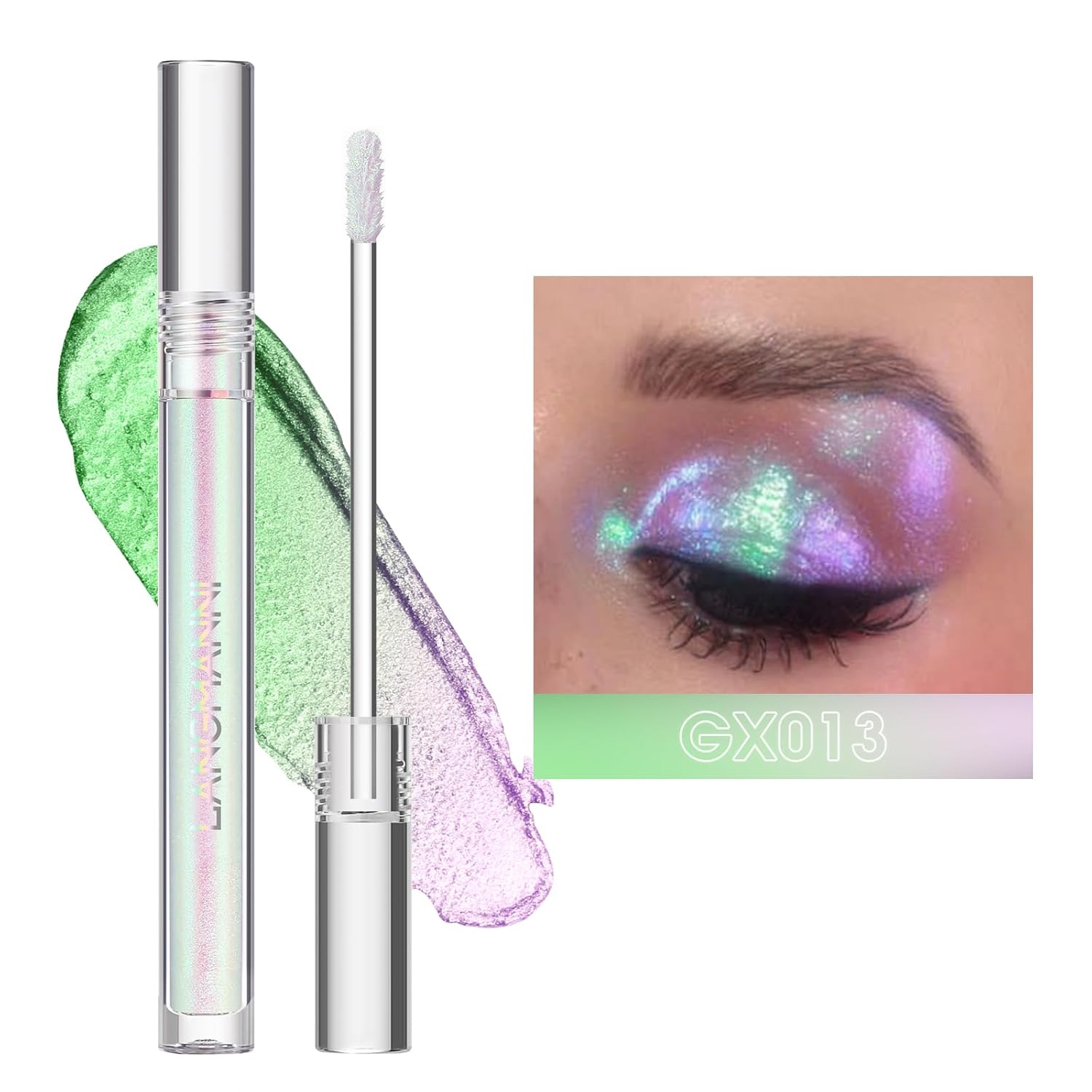 Jolilab Sombra de ojos de camaleón líquida metálica, aspecto de ojos multidimensional, maquillaje holográfico de larga duración con purpurina