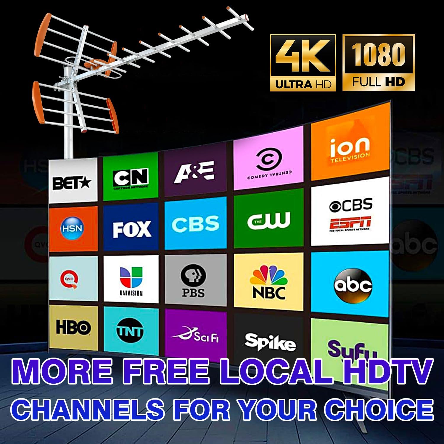 Antena de TV para exteriores de 120 millas de alcance compatible con recepción de canal 4K 1080P para antena digital HDTV, señal digital UHFVHF de