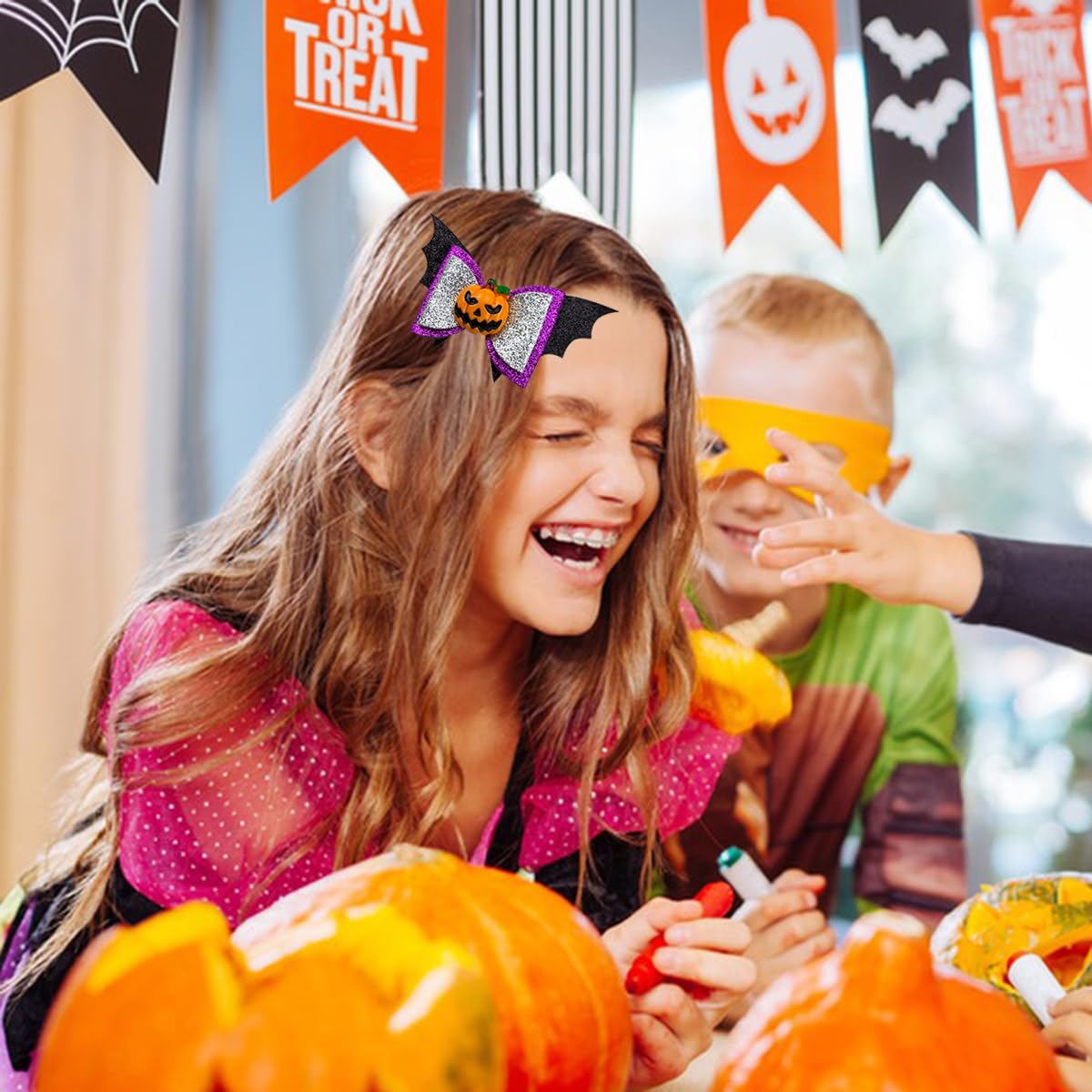 Pinzas para el pelo de murciélago de Halloween para niñas, lazos para el cabello con purpurina, pinzas de cocodrilo, lindas calabazas, arañas,