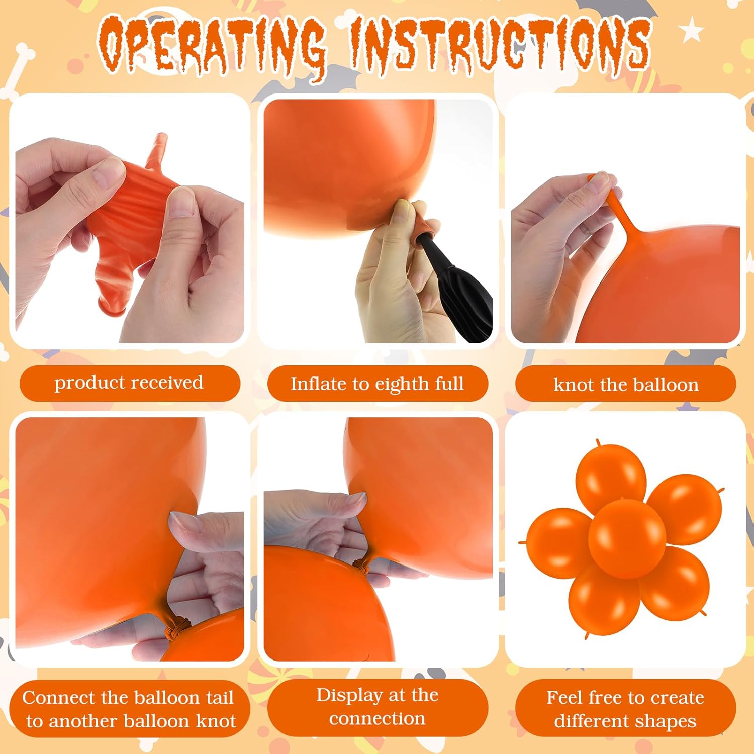 100 globos de enlace de globos, de látex, enlazables, para decoración de bodas y fiestas (color naranja oscuro, 10 pulgadas)