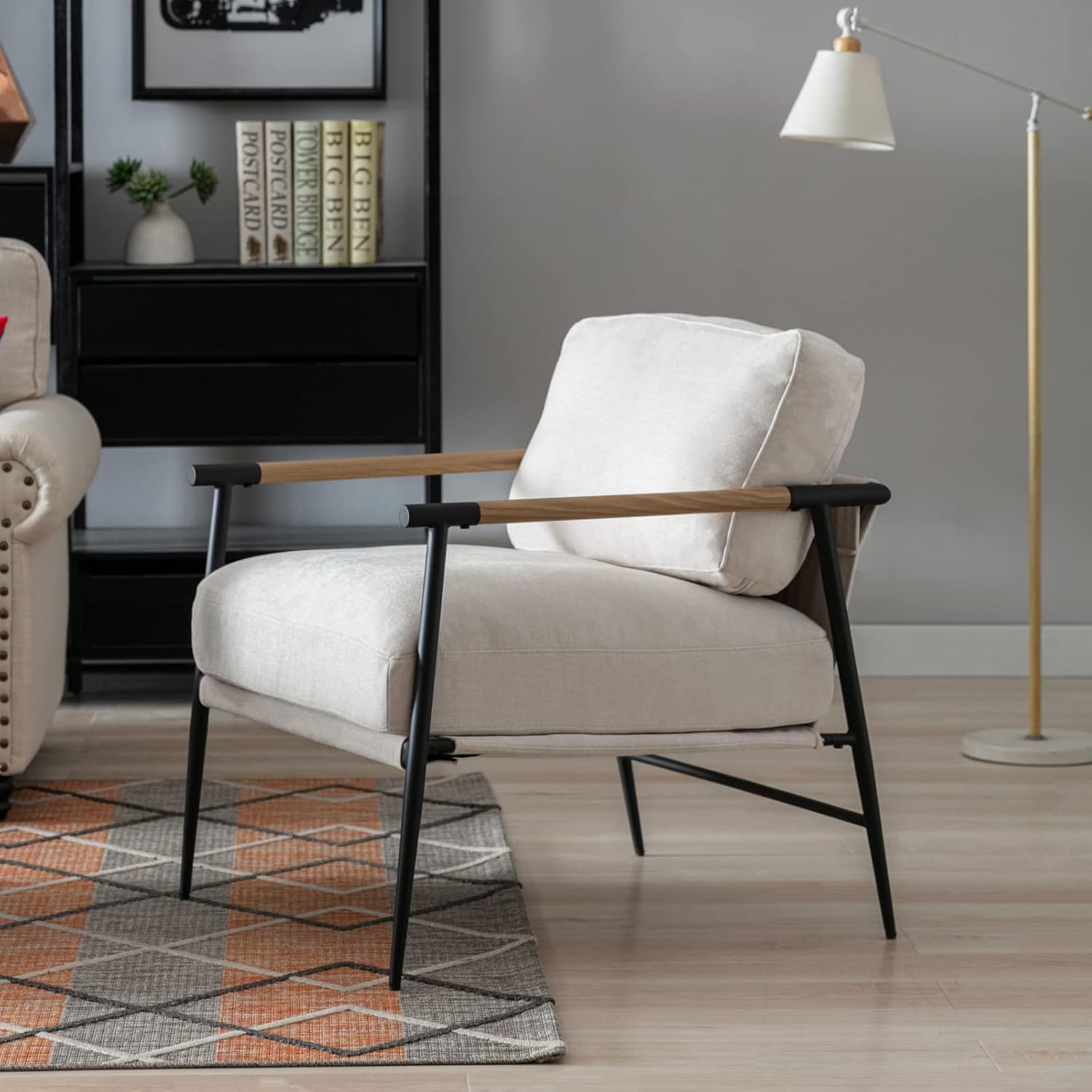 LukeAlon Silla decorativa de felpilla de mediados de siglo, silla de sala de estar ultra suave con patas de metal, sillón moderno tapizado cómodo