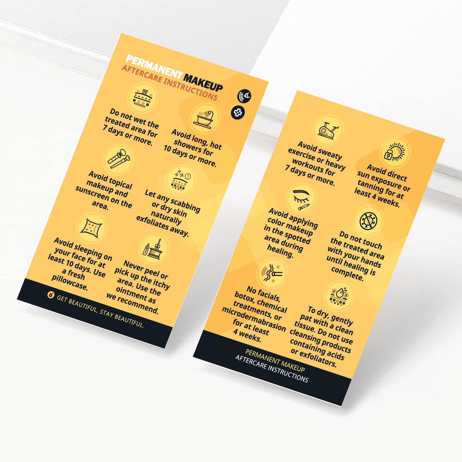 Paquete de 100 unidades – 2 x 3.5 pulgadas de maquillaje permanente de alta calidad, instrucciones de cuidado posterior suministros de PMU para