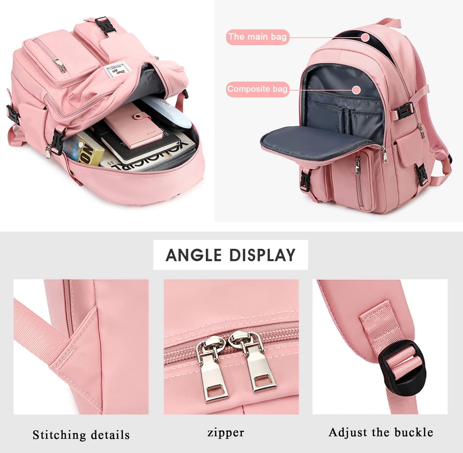 BEULPTN Mochila escolar para niñas, bonita mochila para la escuela y adolescentes, mochila de viaje impermeable para la escuela secundaria, A-Negro,