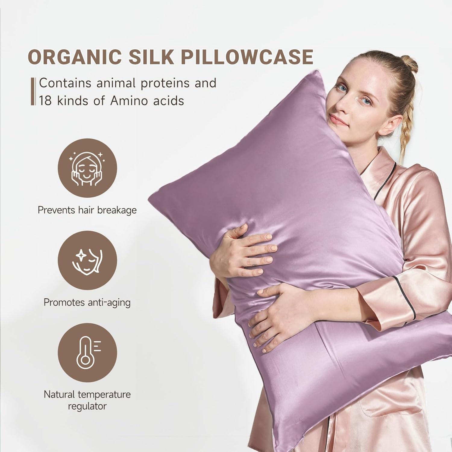 THXSILK Juego de 2 fundas de almohada 100% seda de morera para la salud del cabello y la piel, fundas de almohada suaves, transpirables y lisas con