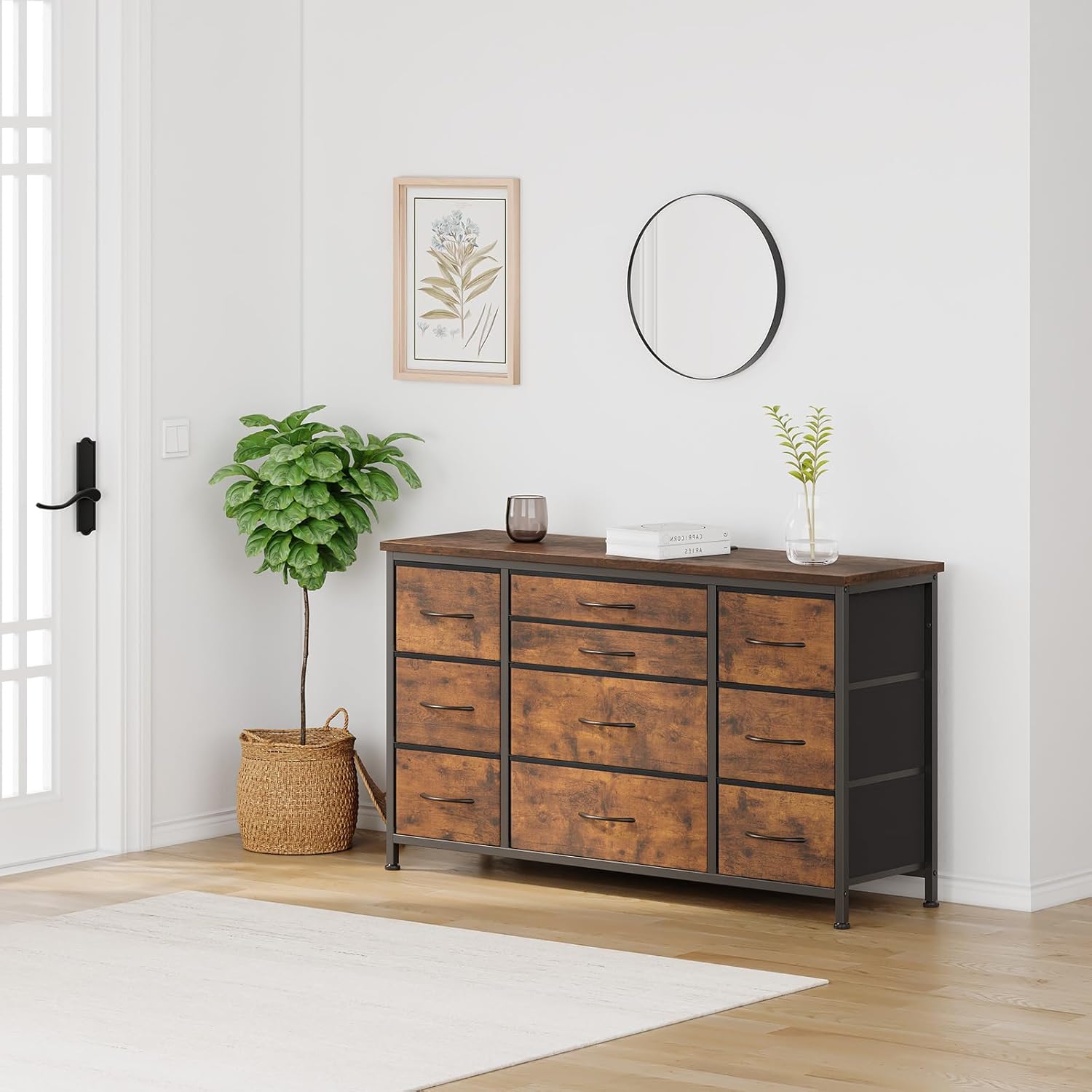 GAOMON Cómoda de dormitorio con 10 cajones grandes para soporte de TV de 55 pulgadas de largo con toma de corriente, centro de entretenimiento, sala