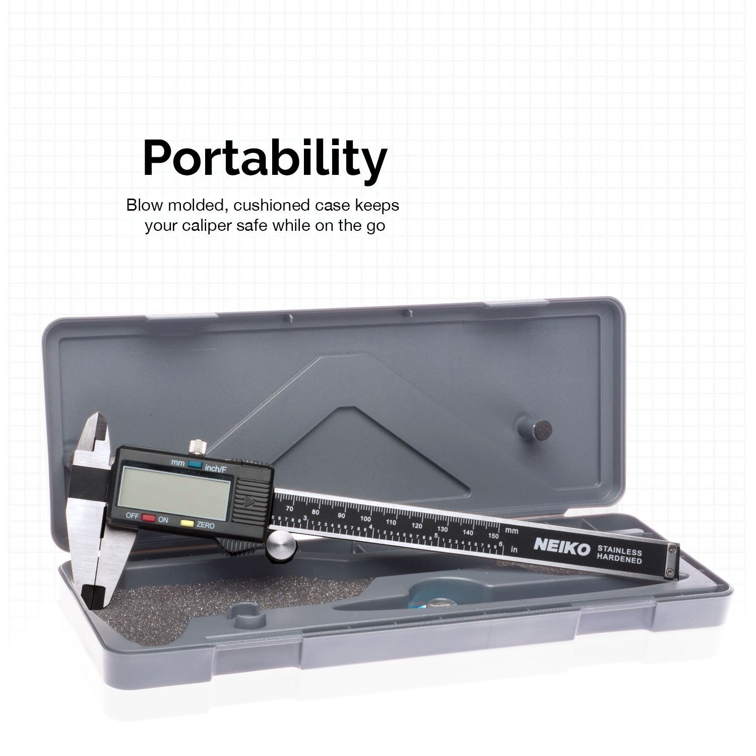 NEIKO 01407A – Calibrador digital electrónico, 0-6 pulgadas. Construcción de acero inoxidable con pantalla LCD grande. Botón de cambio rápido para