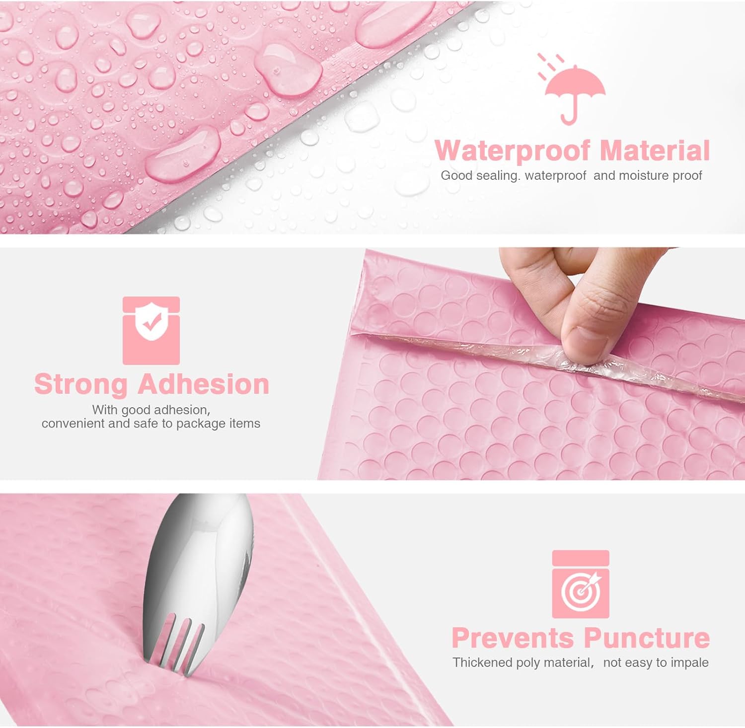METRONIC Sobres de burbujas de 6 x 10 pulgadas, 100 unidades, color rosa claro, sobres acolchados impermeables con autosellado, sobres acolchados de