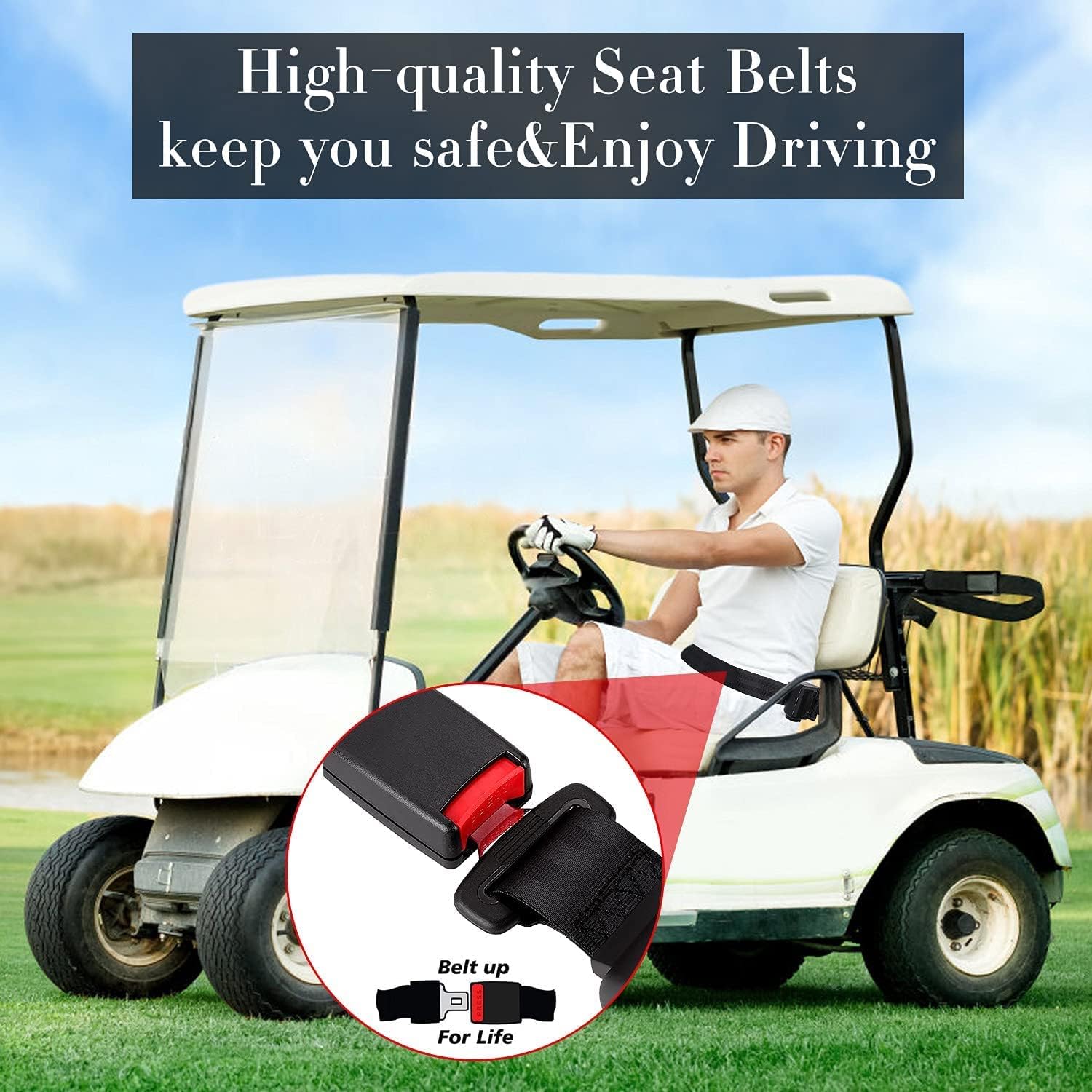LEAPGOMAX Cinturones de seguridad universales retráctiles para carrito de golf EZGO TXT RXV, Yamaha, Club Car, UTV, ATV (2 juegos)