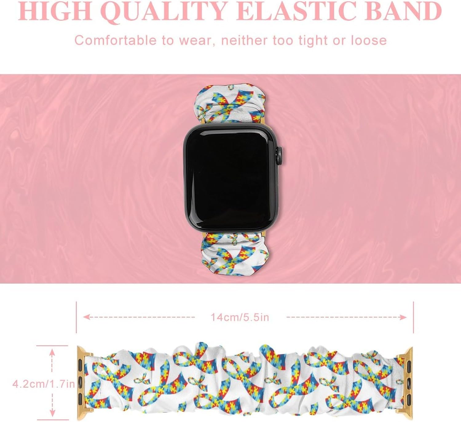 Compatible con Apple Watch Band Scrunchie de 1.496 pulgadas, 1.575 pulgadas, 1.654 pulgadas, 1.732 pulgadas, bandas elásticas para concienciación