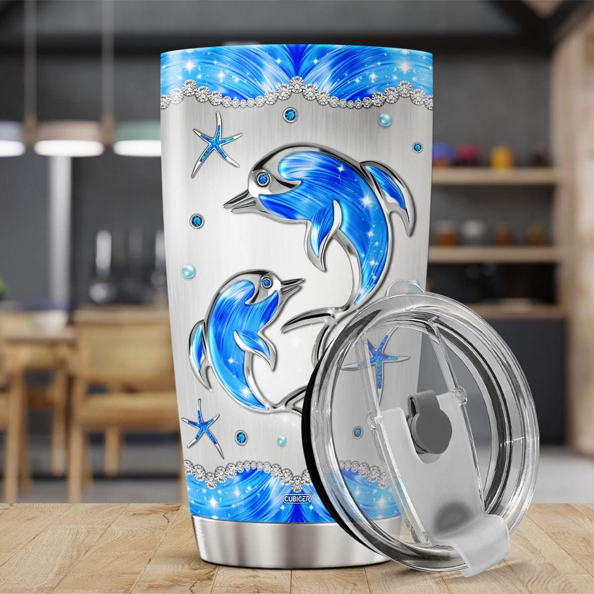 Vasos de café personalizados con tapa, diseño de delfín, taza de viaje de acero inoxidable, tazas aisladas de doble pared para niños, adultos,