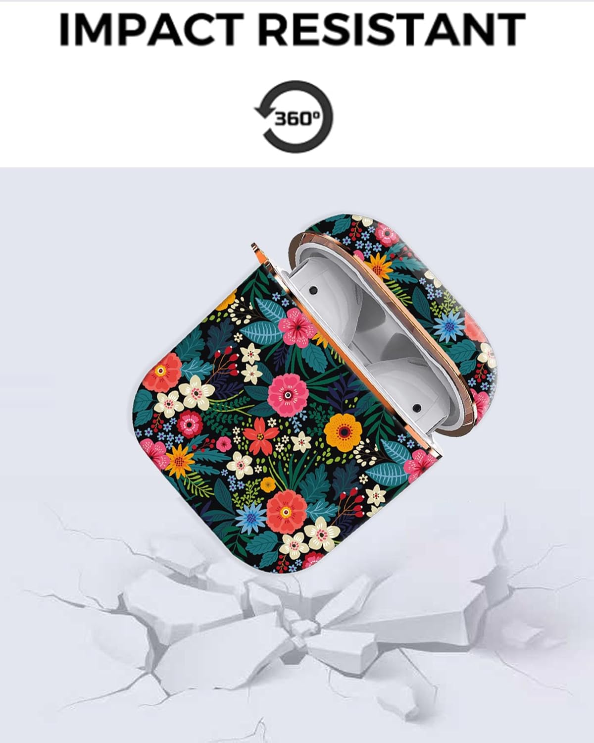 Funda para Airpod 1 y 2 de 2 generación, funda protectora a prueba de golpes con llavero de oro rosa para niñas, mujeres y hombres (flores y hojas