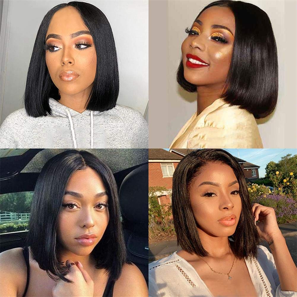 Ali Pearl Pelucas de cabello lacio en U con corte Bob, pelucas de cabello humano brasileño lacio para mujeres negras, sin pegamento, línea capilar