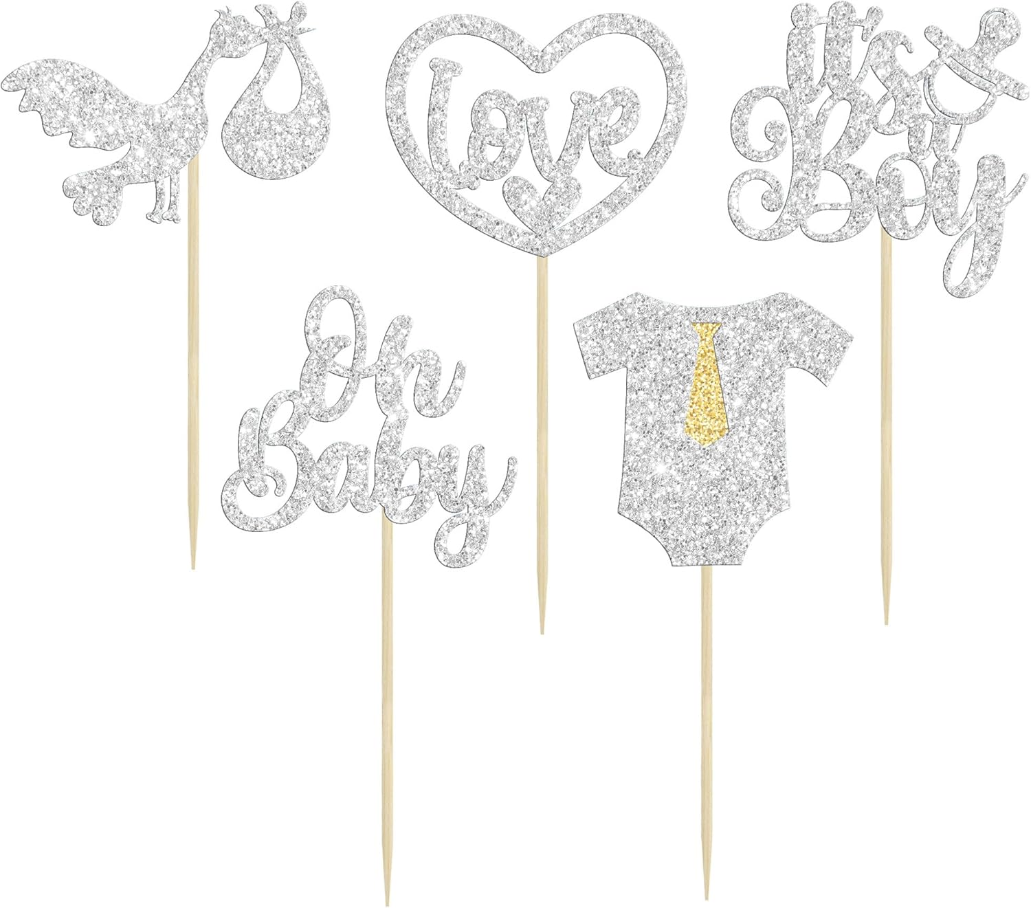 Gyufise 30 piezas de decoración para cupcakes “It’s a Boy” con purpurina para cupcakes con purpurina, mameluco con diseño de corazón, decoración