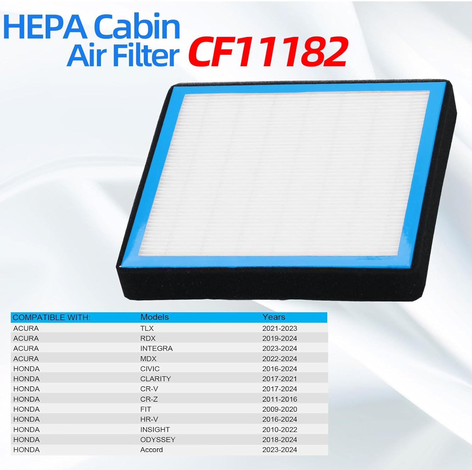 CF11182 Filtro de aire de cabina con carbón activado Nutshell compatible con Honda Civic CR-V CRV, CR-Z CRZ, Fit, HR-V HRV, Insight, Odyssey, Acura