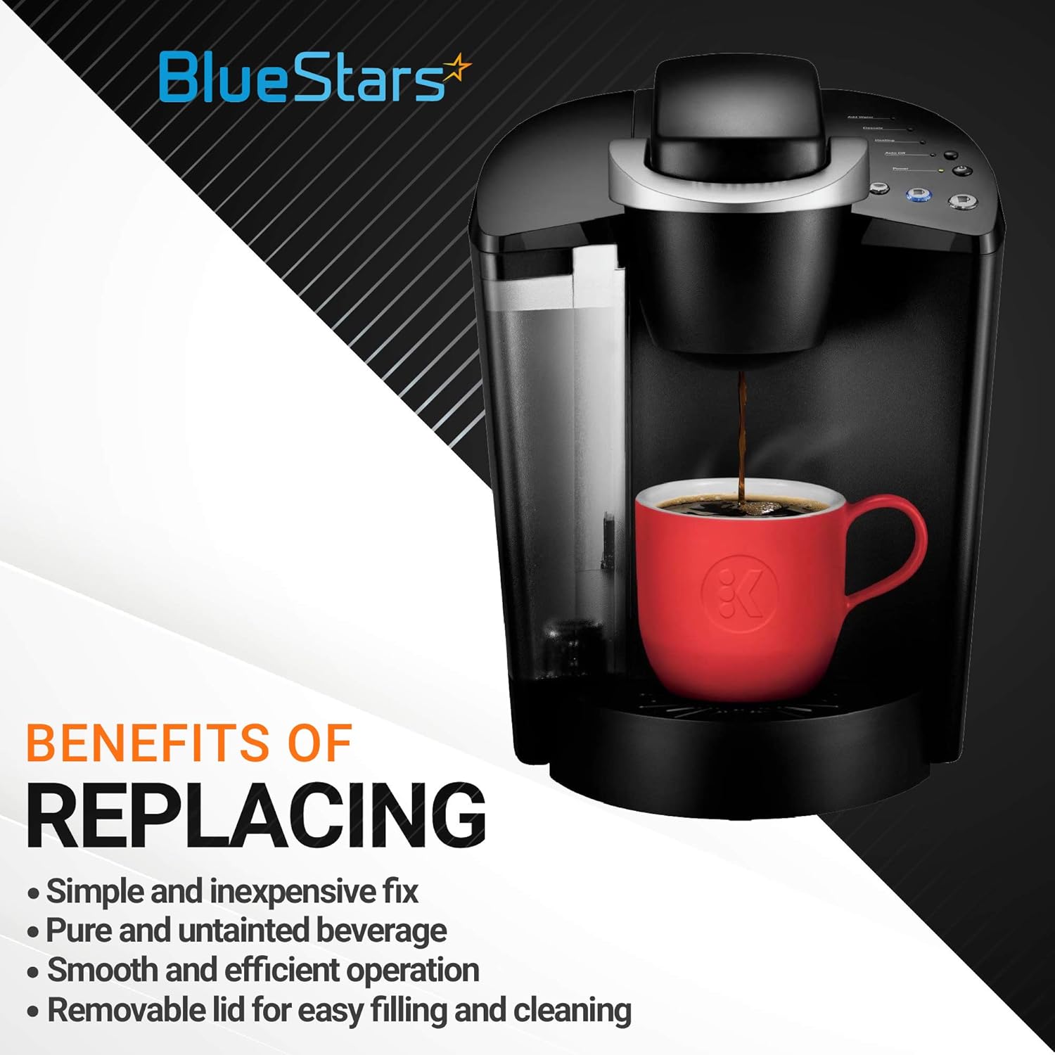 BlueStars (Actualización 2024) Paquete de 6 cápsulas de café reutilizables 119367 de repuesto de filtro Keurig de ajuste universal  Tazas K