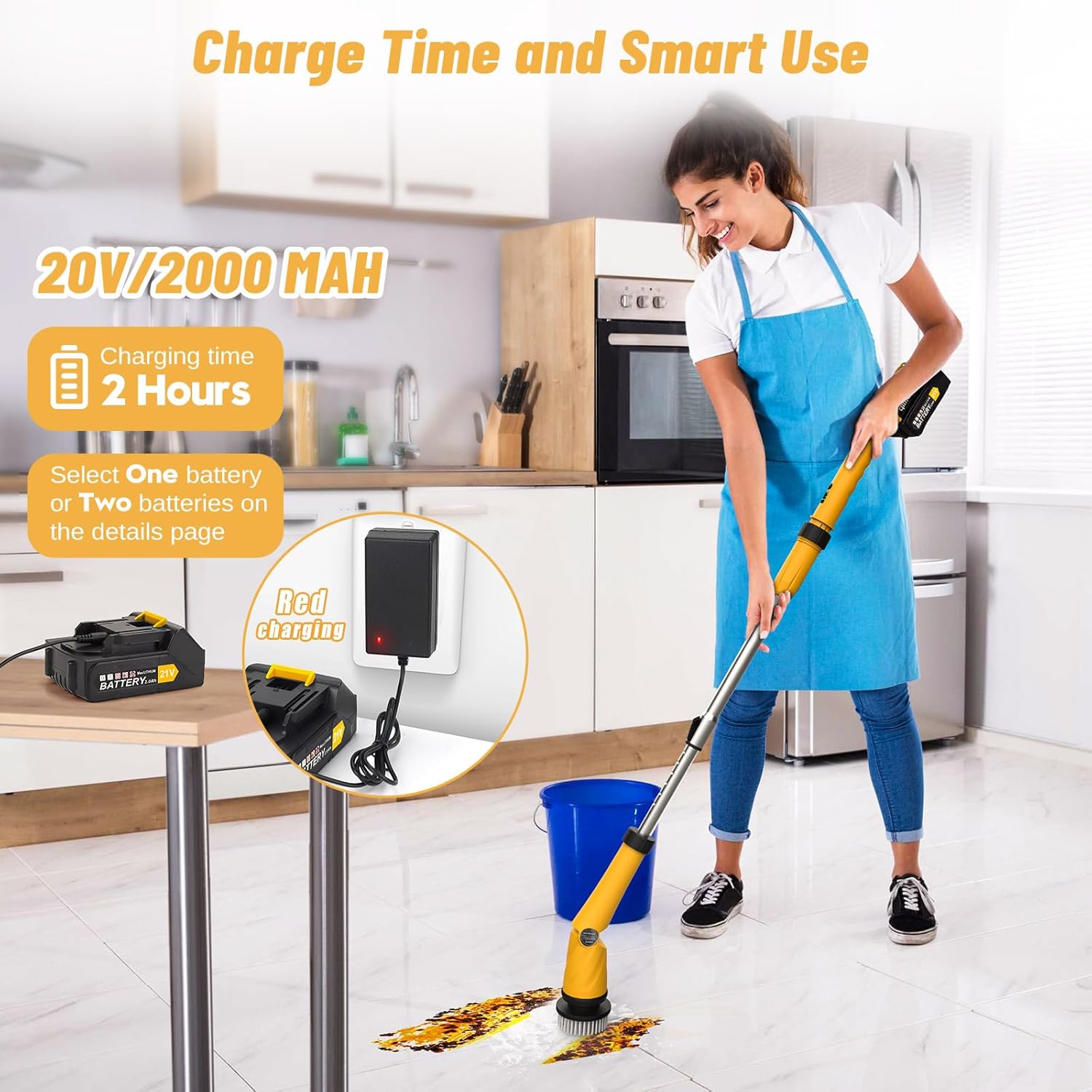 Qimedo Limpiador eléctrico giratorio con dos baterías, limpiador eléctrico de alta potencia de 1200 RPM para limpieza, cepillo de limpieza