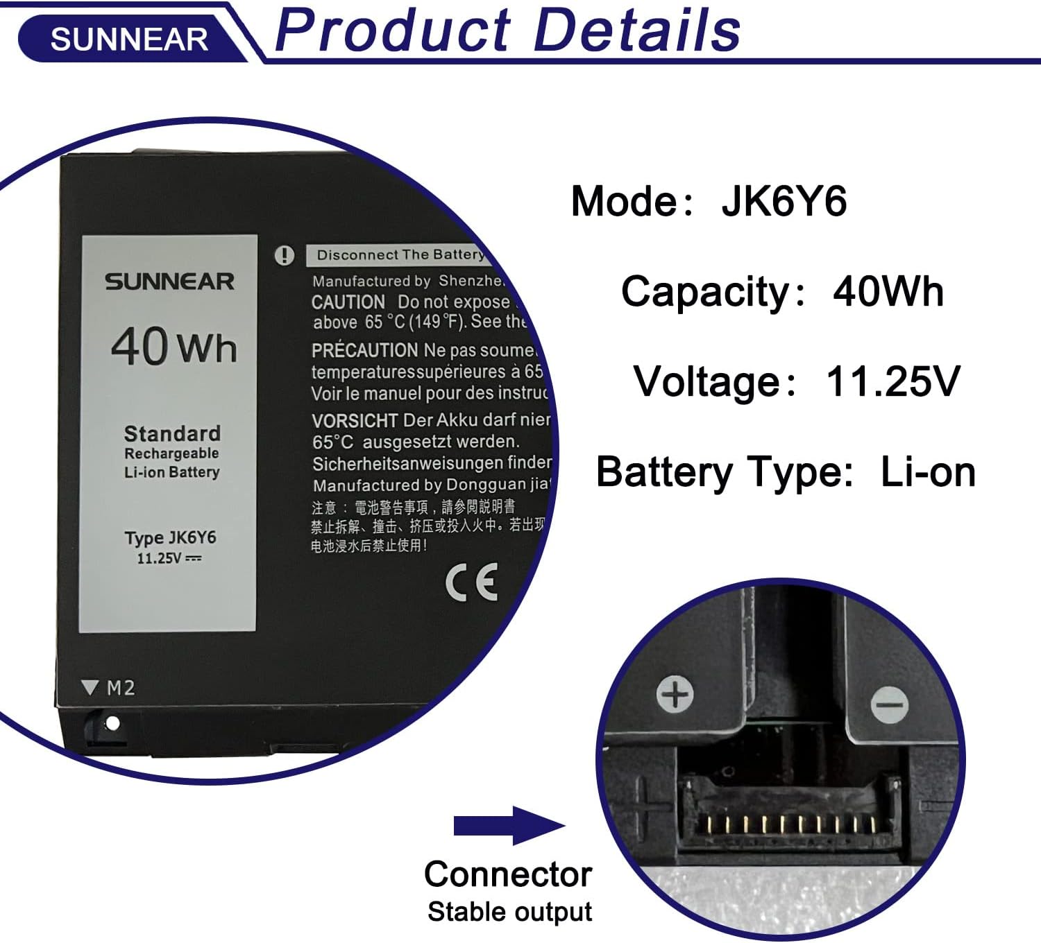 JK6Y6 – Batería de repuesto para laptop Dell Latitude 3410 3510 Vostro 5300 5401 5501 Inspiron 5300 5401 5402 5408 5409 5508 5400 5406 7405 7300 755