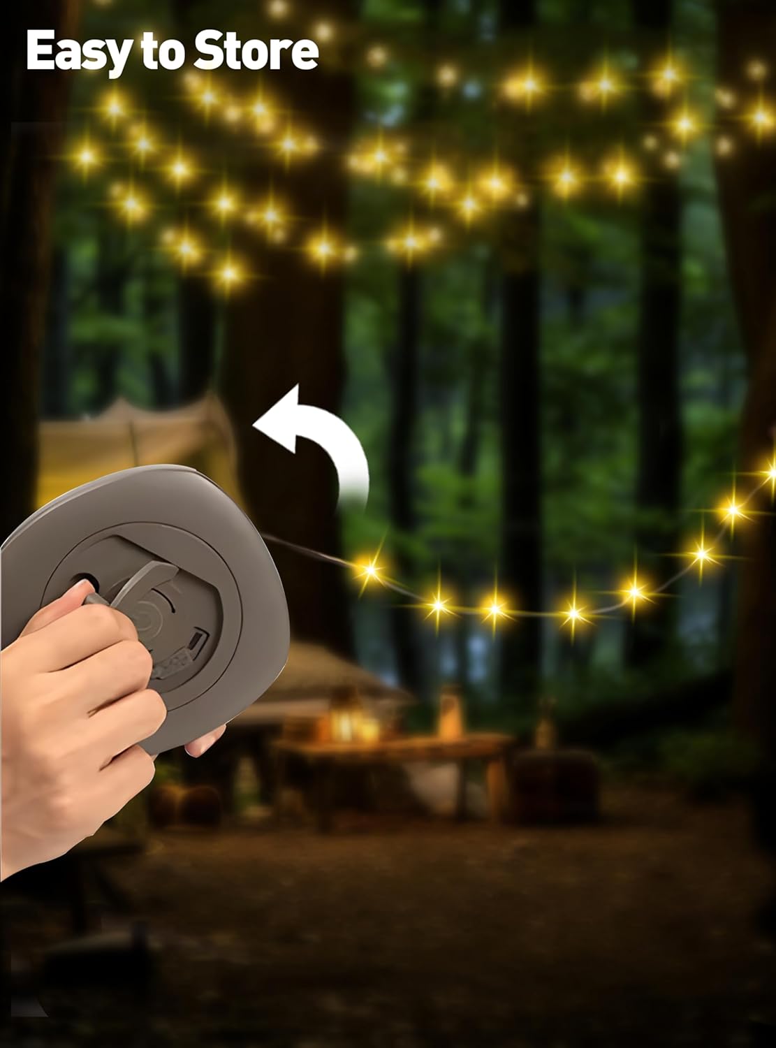 Favourlite Linterna de campamento con cuerda, 5 modos de iluminación de 33 pies, cadena de luces para exteriores, 2 en 1, recargable por USB,