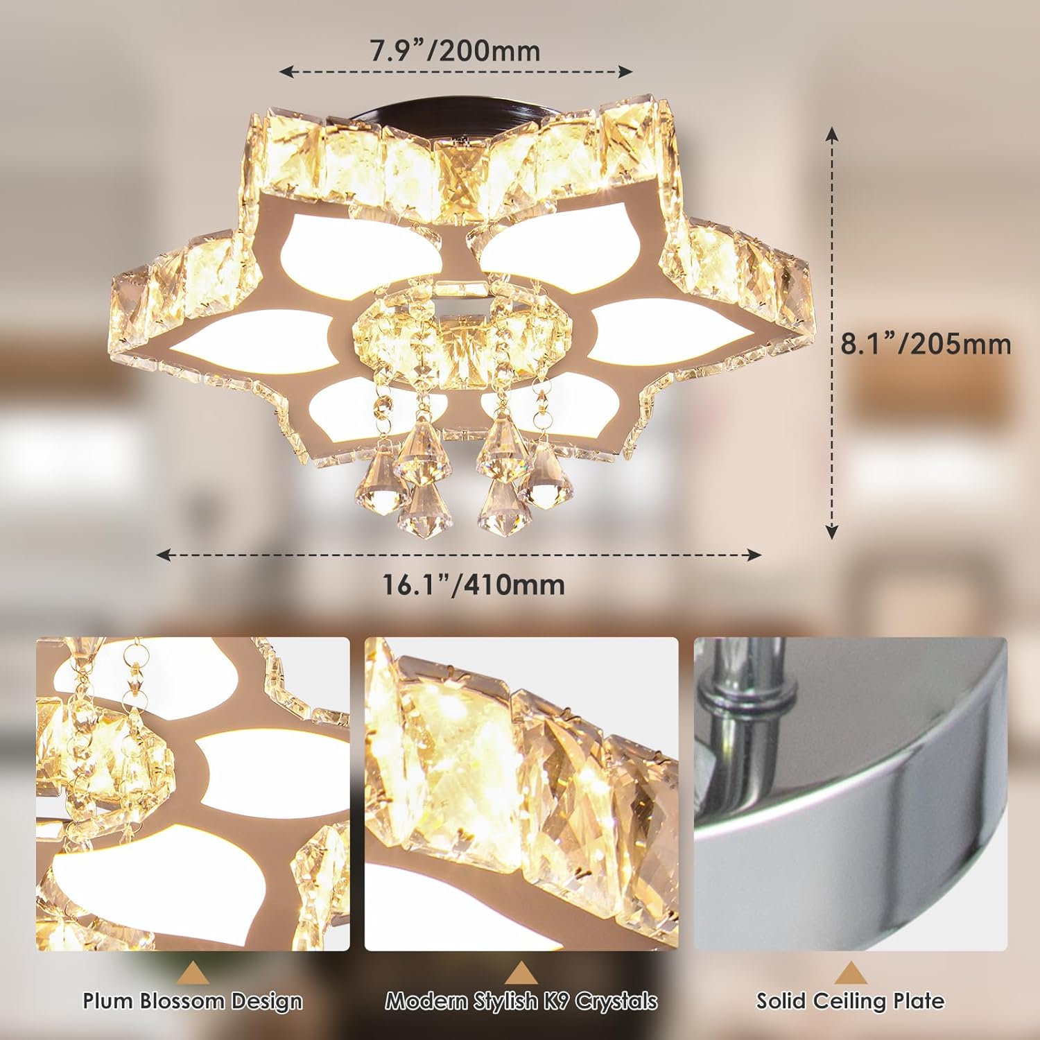 16.1 Candelabros de cristal modernos LED en forma de flor, lámpara de techo empotrada para dormitorio, sala de estar, comedor, pasillo, vestíbulo