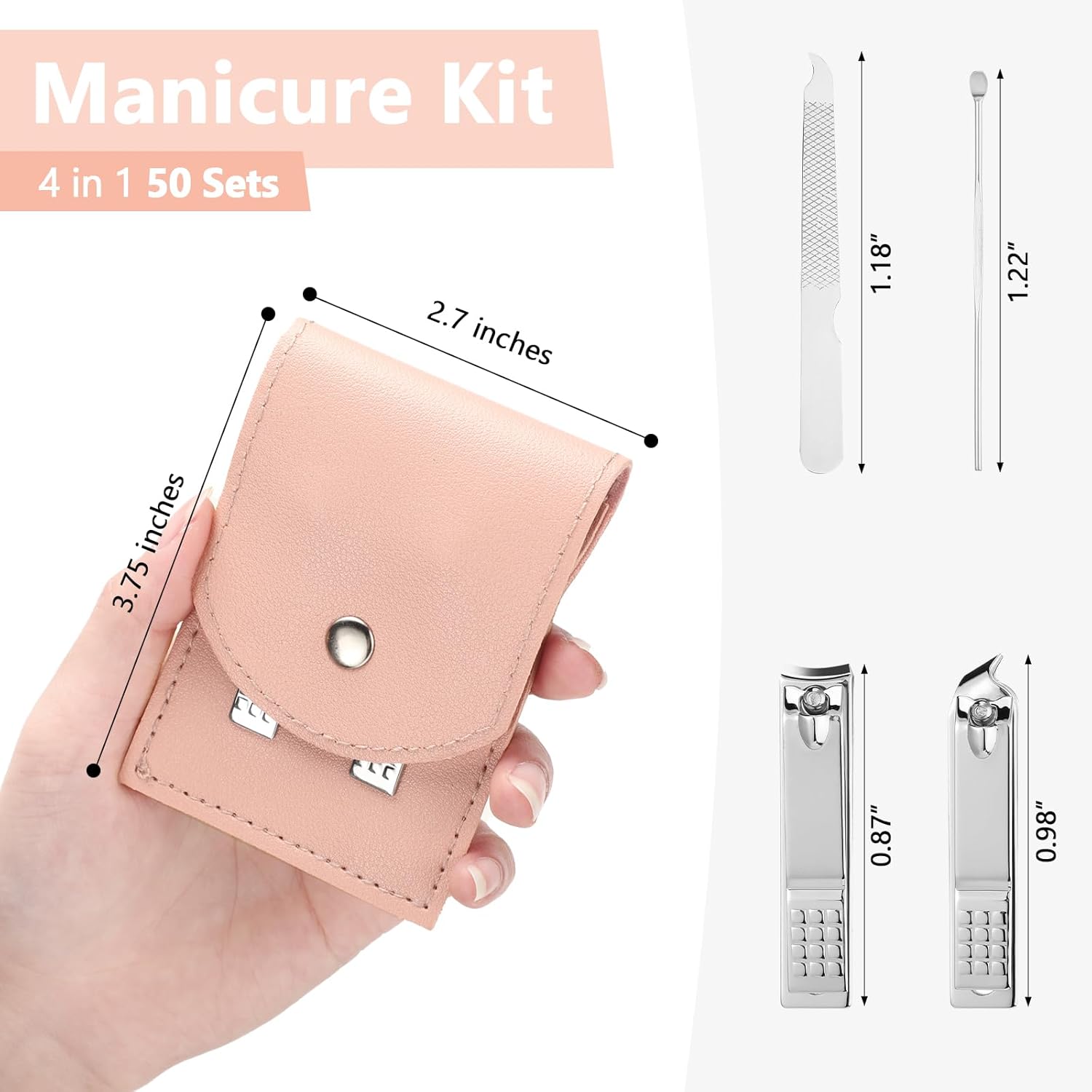 Geosar Juego de 50 juegos de manicura de viaje, cortaúñas, pedicura, herramientas profesionales para el cuidado de uñas, juego de uñas de acero
