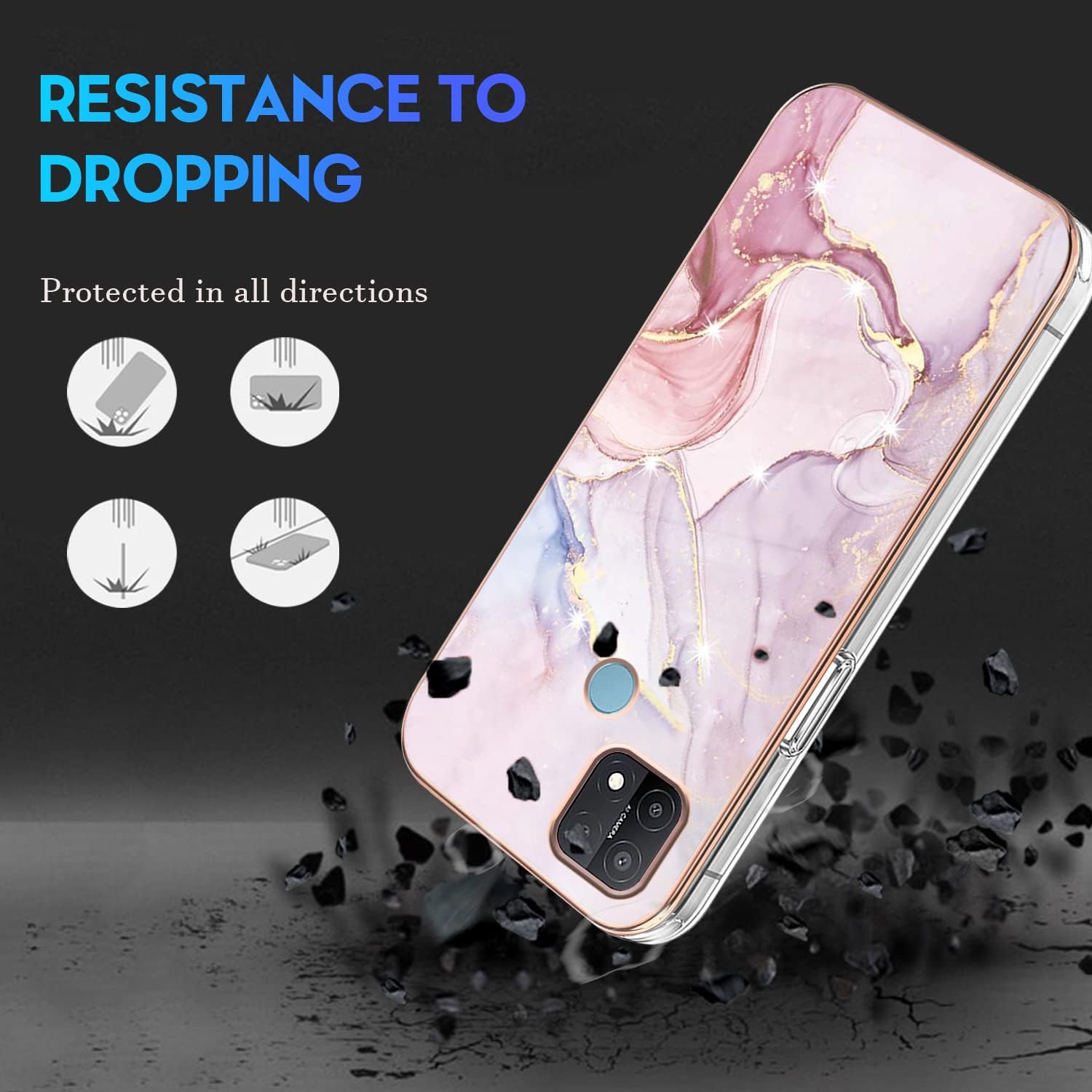 Funda compatible con Oppo A15 de silicona de mármol, protección de cuerpo completo a prueba de golpes Oppo A15, funda delgada de policarbonato duro