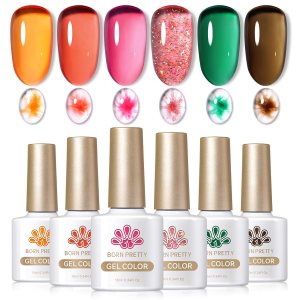 Born Pretty Juego de esmaltes de uñas de gel para otoño e invierno, transparente, translúcido, rojo, coral, naranja quemado, verde, gris, ámbar y Born Pretty Juego de esmaltes de uñas de gel para otoño e invierno, transparente, translúcido, rojo, coral, naranja quemado, verde, gris, ámbar y