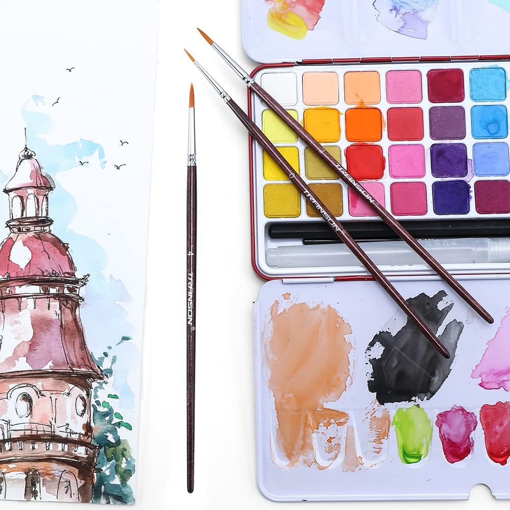 Transon Pinceles de pintura para detalles pequeños, 7 piezas para pintura de modelos, acrílico, gouache, aceite, témpera y pintura facial
