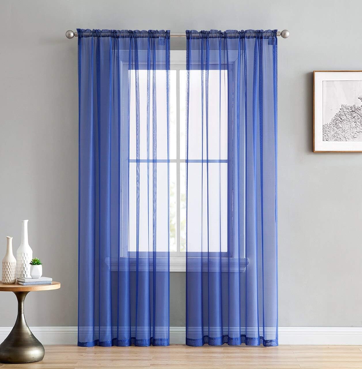 Empire Home Addison – Cortinas de gasa transparente para ventana, juego de 2 (color azul rey, 63 pulgadas de largo)