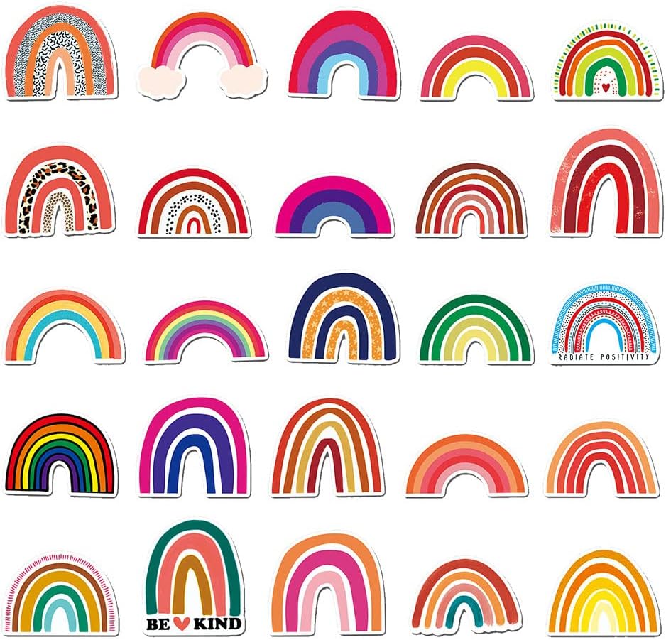 Calcomanías coloridas de arco iris para niñas, adolescentes, niños, calcomanías de vinilo impermeables de dibujos animados para frascos de laptop,