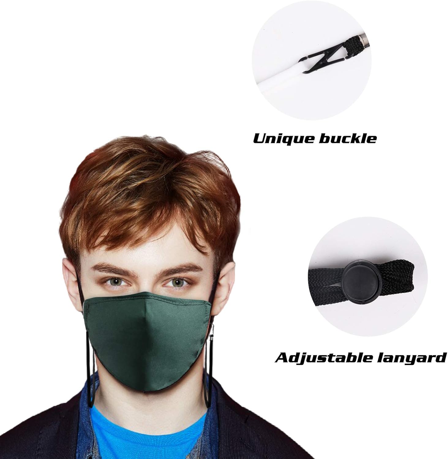 Máscara facial de algodón, con alambre para la nariz, forma 3D, cinta elástica para las orejas, lavable y reutilizable, 4 unidades, Verde, Talla