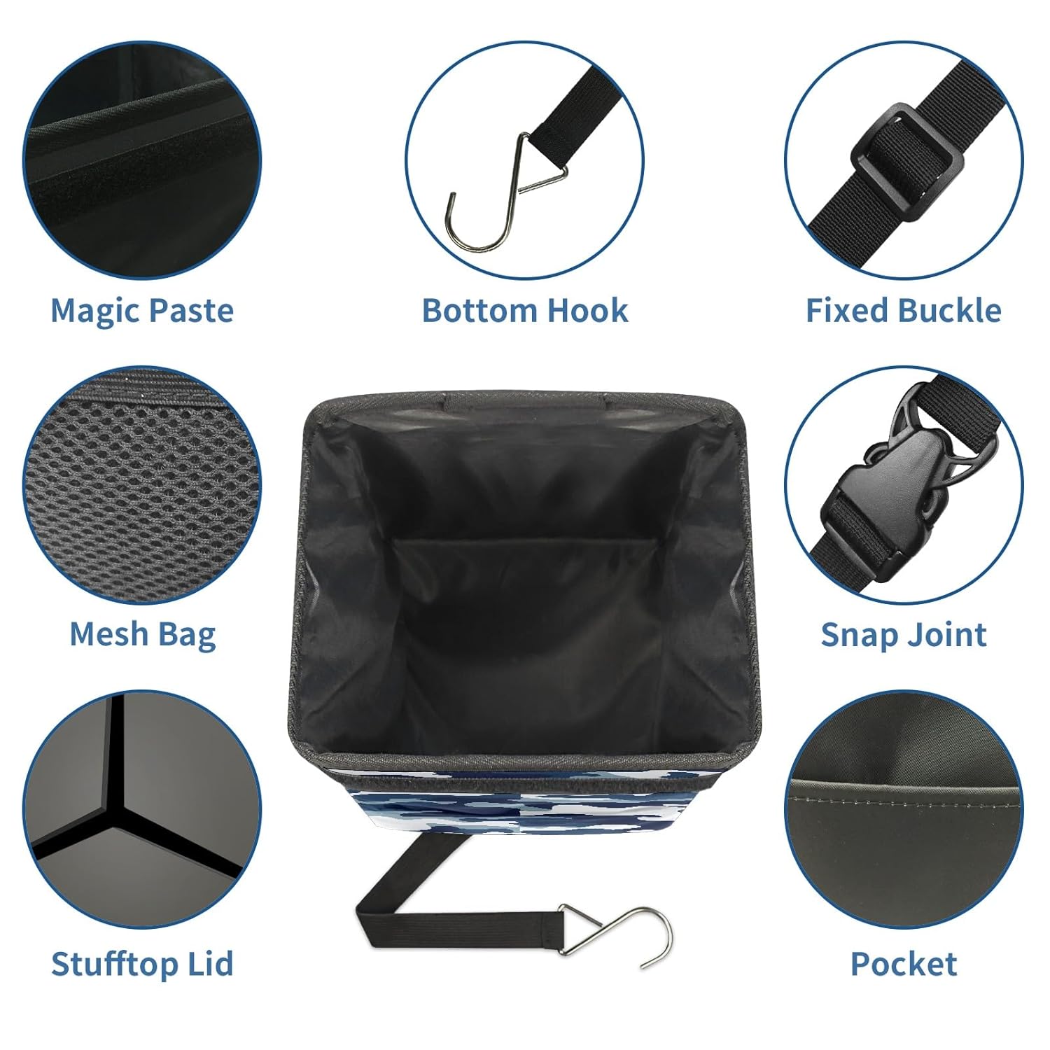 SOLONDA Papelera plegable con tapa para asiento trasero de automóvil, a prueba de fugas, bolsa de basura para colgar en el auto, cubo de basura de