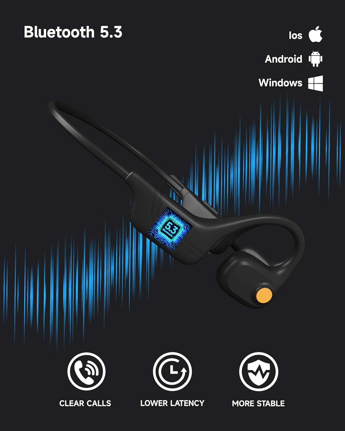 IFECCO – Auriculares de conducción de oído abierto con micrófono, auriculares Bluetooth 5.3 con micrófono de cancelación de ruido, auriculares