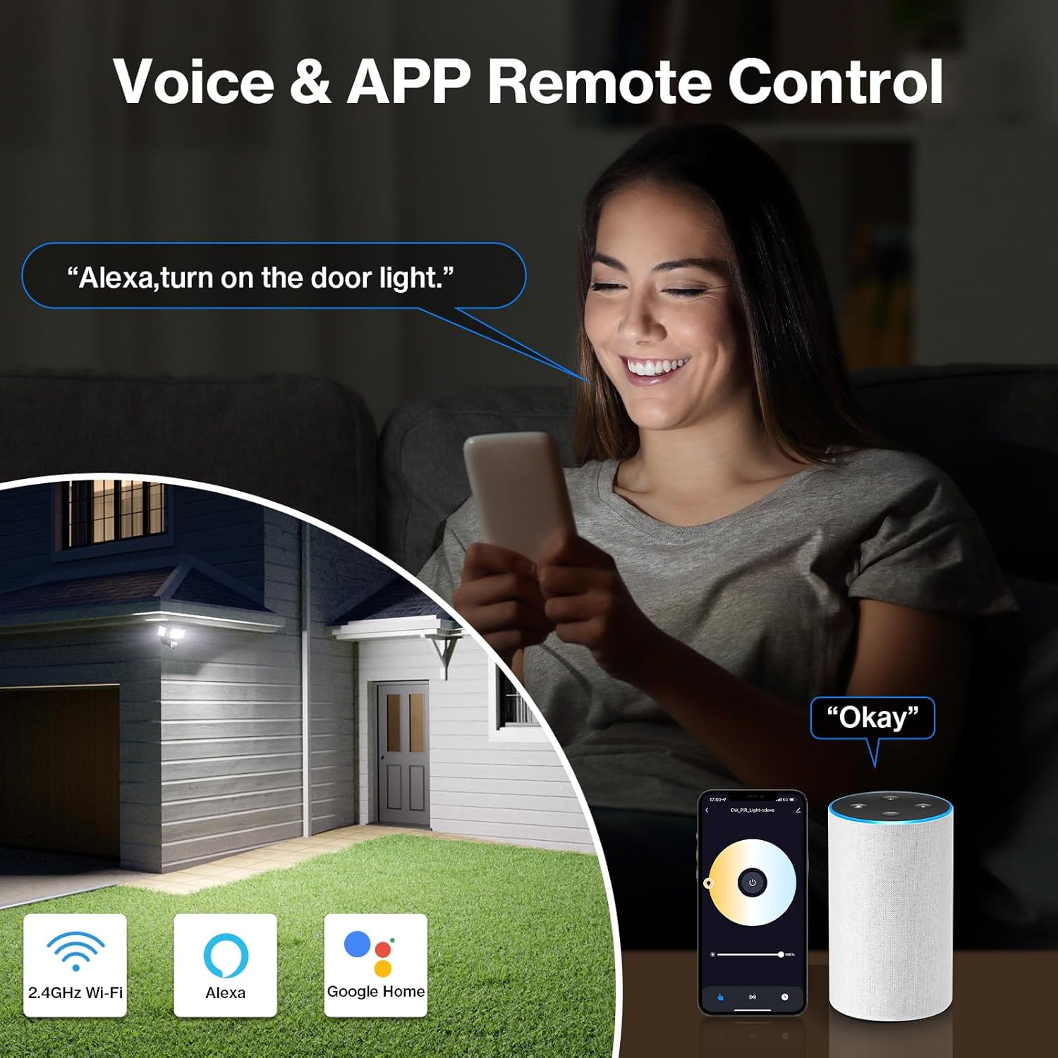 Olafus Luz de inundación LED inteligente de 55 W para exteriores con sensor de movimiento, luz de seguridad WiFi exterior sintonizable de 2700
