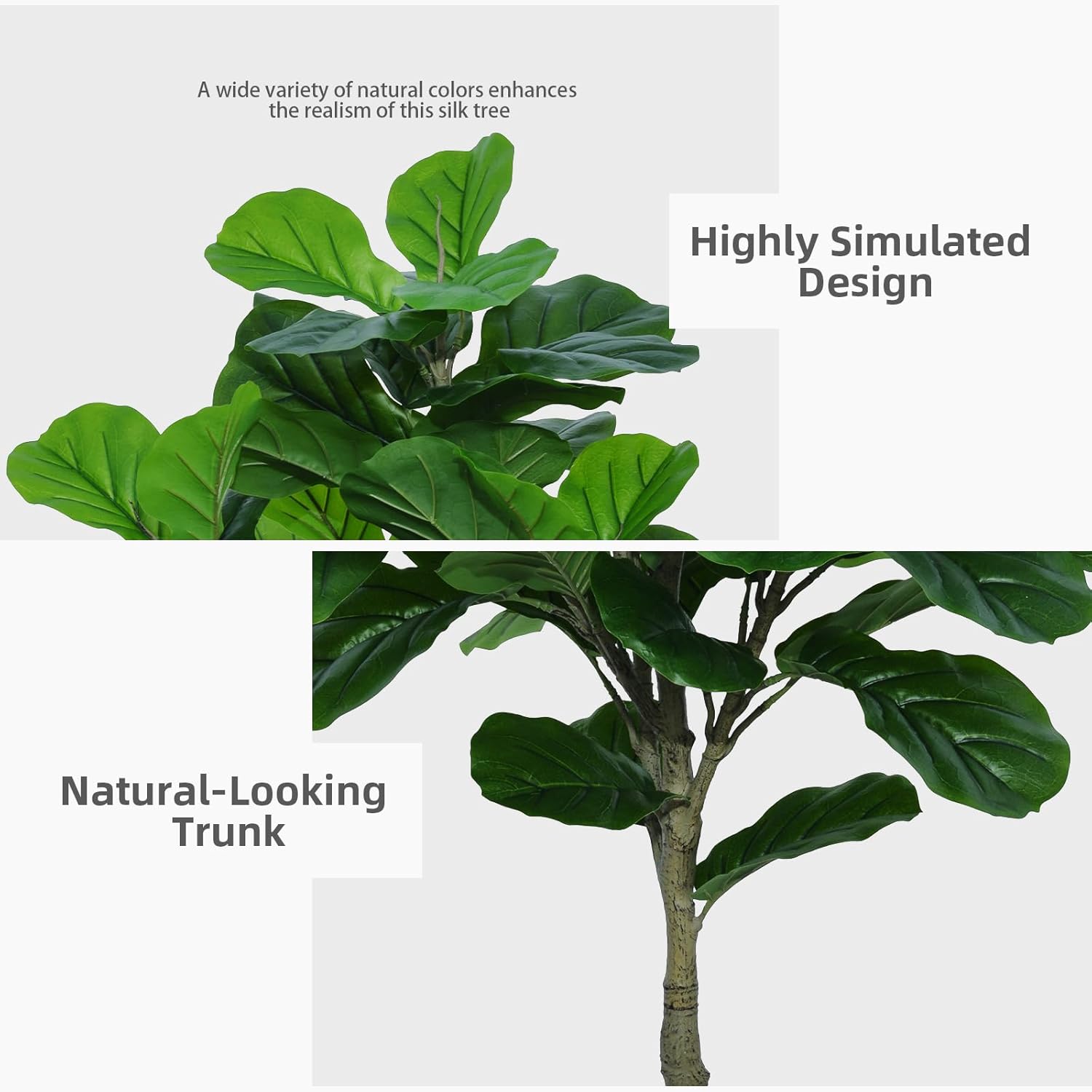 Árbol de higuera artificial de hoja de violín de 5 pies, árbol de higuera de hoja de violín sintético con maceta alta gris, planta falsa de ficus