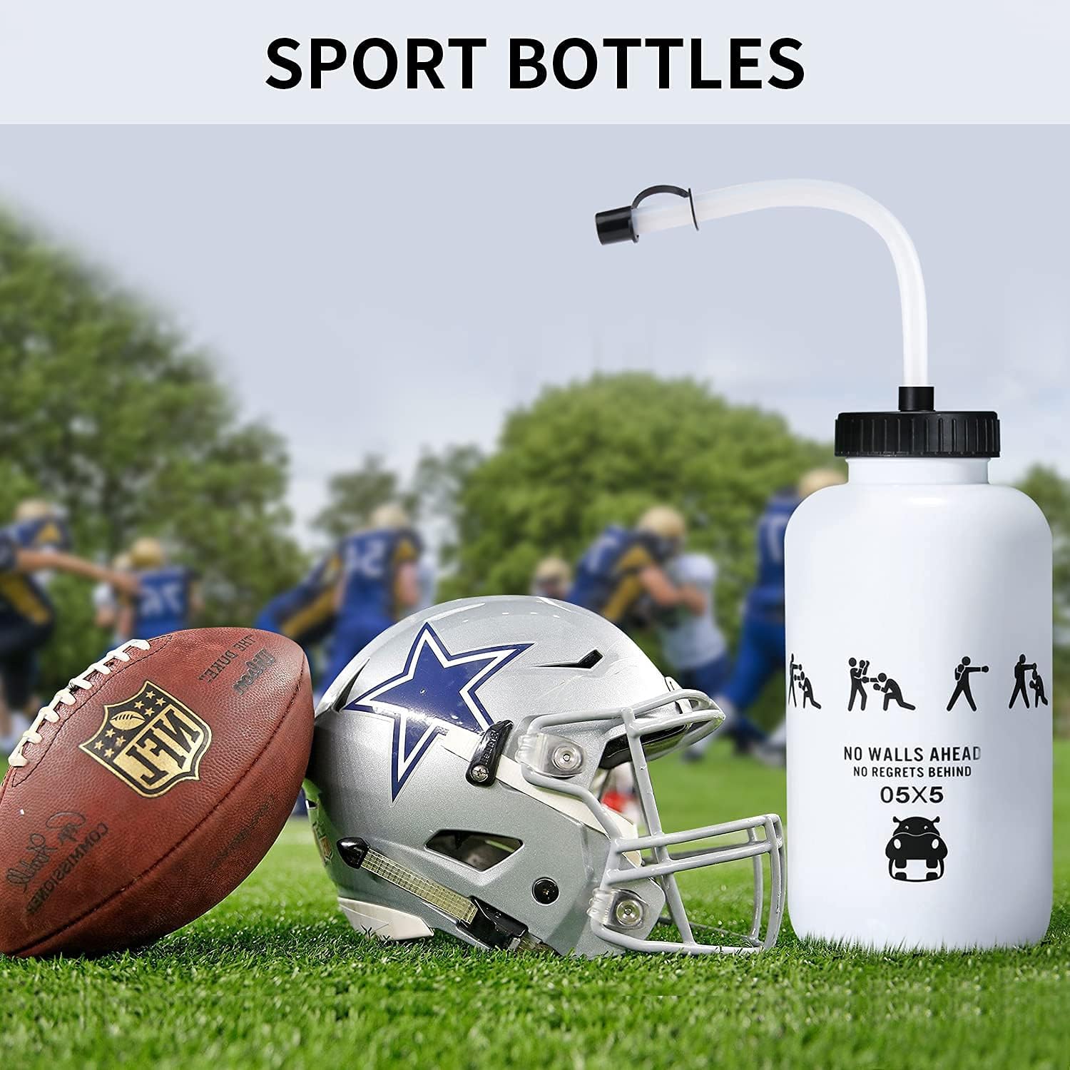 Botella de agua de hockey con pajita larga de 1 litro, botellas de agua de 1 litro, sin BPA, botella de agua de lacrosse para deportes, portero,
