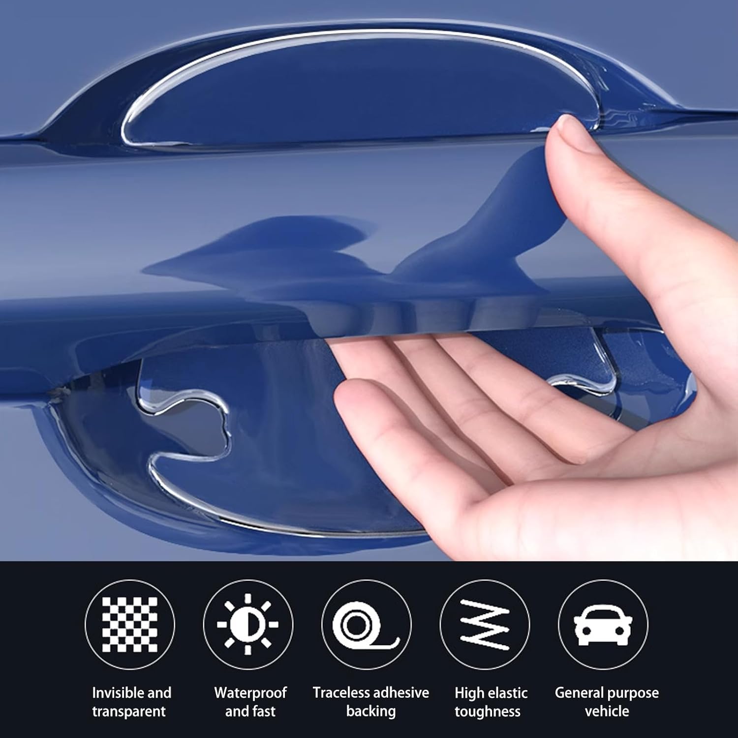 Combinación de 8 calcomanías para manija de puerta de automóvil, pegamento epoxi invisible, película protectora de pintura antiarañazos, tira gruesa