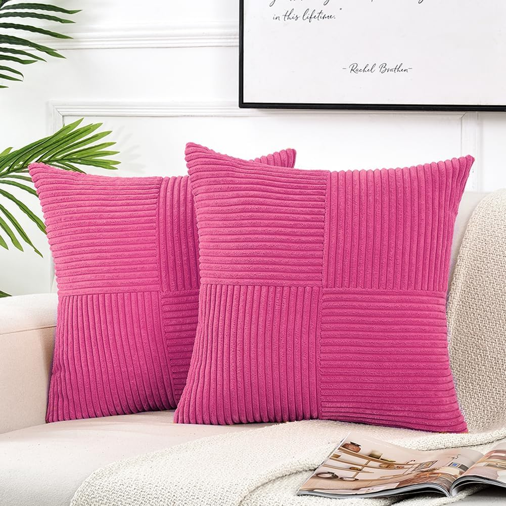 Fancy Homi Paquete de 2 fundas de almohada decorativas grandes de color rosa intenso de 24 x 24 pulgadas para sala de estar, sofá cama, estilo