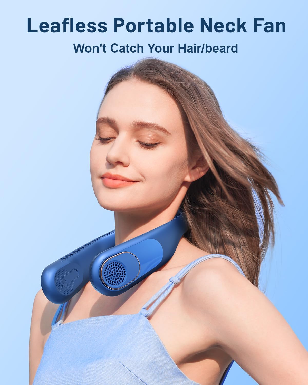 SWEETFULL Ventilador de cuello portátil de enfriamiento de 360, ventilador personal sin aspas, sin torsión de pelo, ventilador recargable USB de