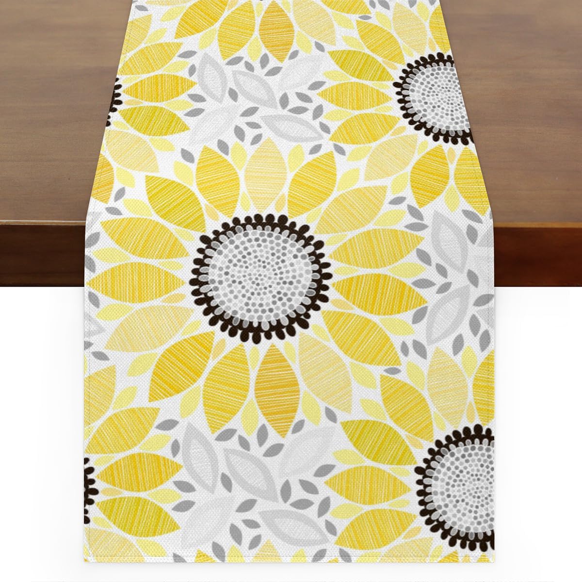 Camino de mesa de flores abstractas, mantel de lino rústico otoñal, decoración de mesa de cocina y comedor para fiesta en el hogar, 13 x 72 pulgadas