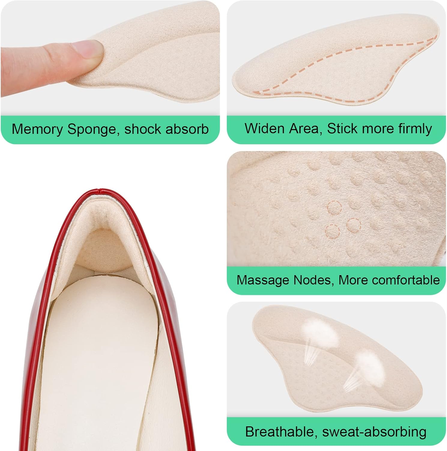 6 pares de almohadillas acolchadas para el talón, ultra relajantes, alargan y ensanchan 4D de protección completa para dolor de talón, deslizamiento