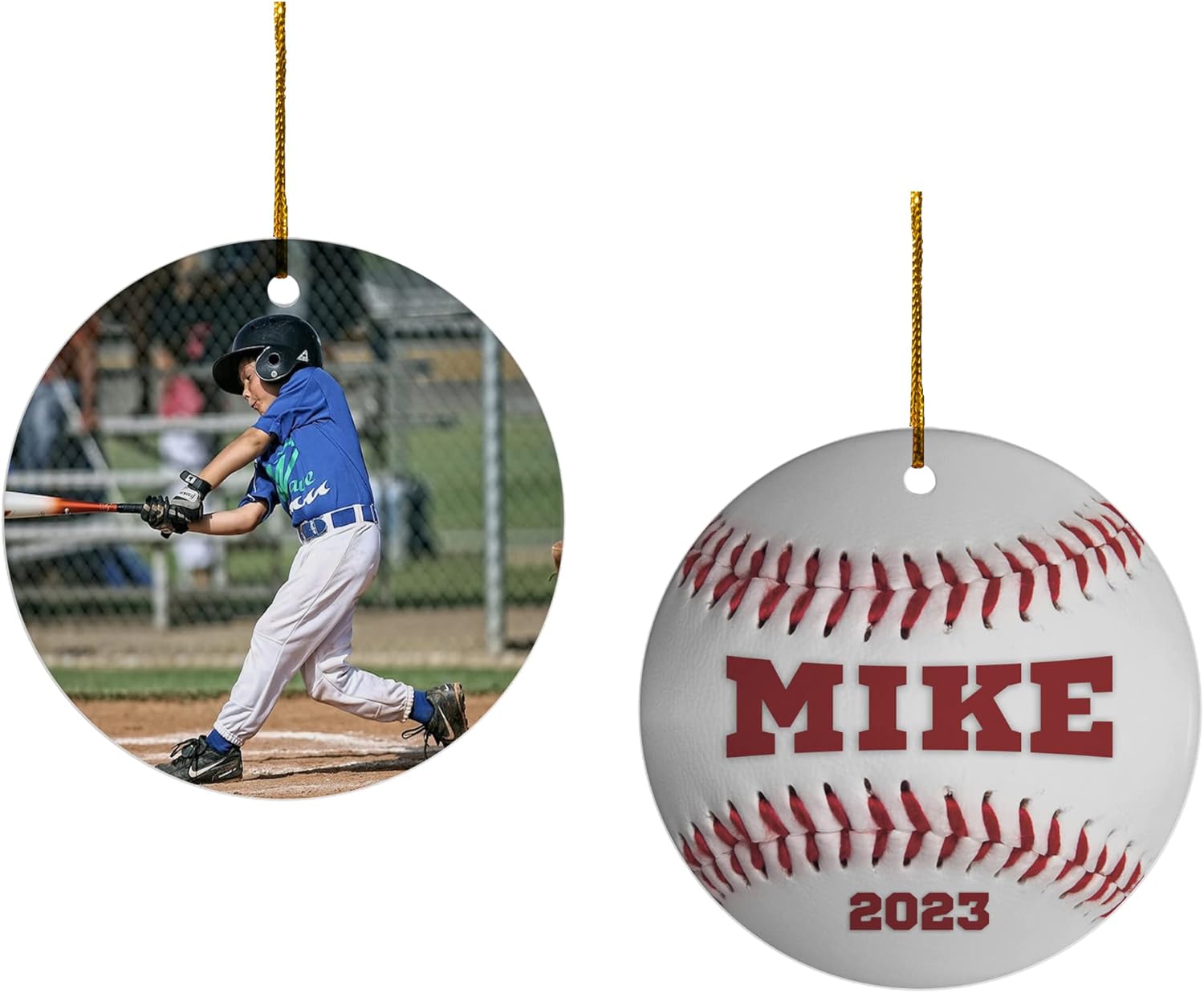 Adornos de béisbol personalizados para árbol de Navidad, adornos de béisbol con foto con nombre personalizado para niños y niñas, regalos para
