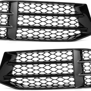 Qiilu Parachoques para parrilla de luz antiniebla, par de rejilla de luz antiniebla de malla negra brillante para RS5 B8.5 20132016 Qiilu Parachoques para parrilla de luz antiniebla, par de rejilla de luz antiniebla de malla negra brillante para RS5 B8.5 20132016