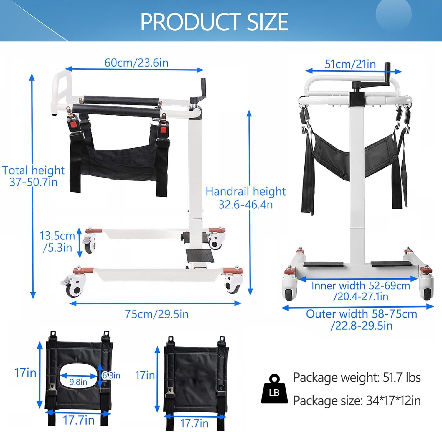 Silla de transferencia de paciente, elevador de paciente para el hogar, silla de ruedas portátil de transferencia de automóvil, ayuda de